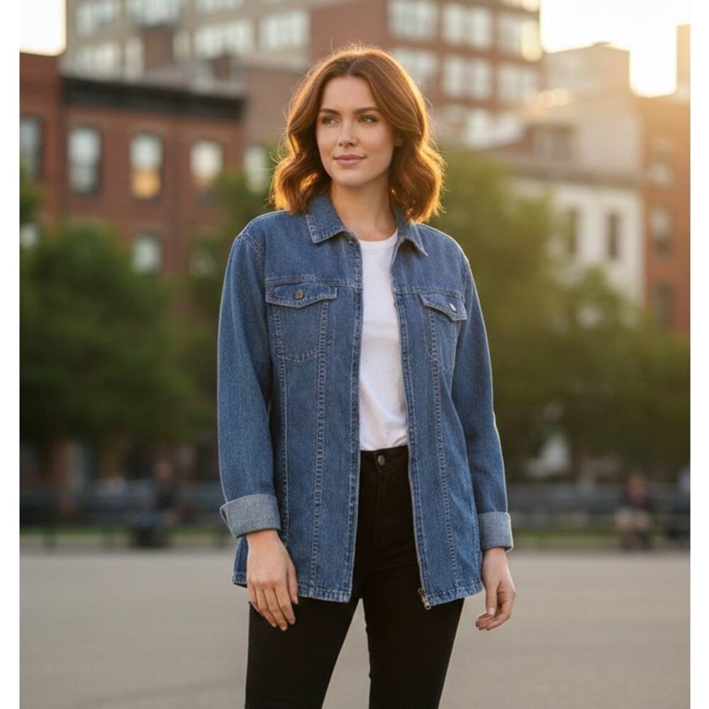 Vtg Jordache Denim Jacket | 80s Zip Front Trucker | Medium Wash